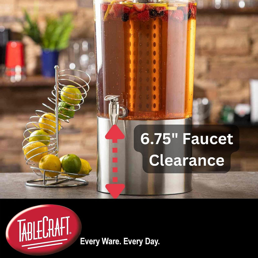 TableCraft 10451 Upscale Beverage Dispenser, 4-1/2' Gallon, Stainless Steel with Nickel Plated ABS Faucet, Tritan Reservoir, Stainless Steel Base
