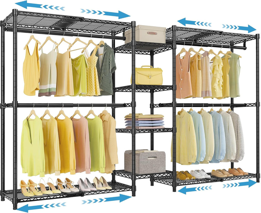 VIPEK X3 Expandable Heavy Duty Clothes Rack Adjustable from 5'2' to 8' with Adjustable Shelves and Hanger Rods, Large Freestanding Clothing Racks Reach-in & Walk-in Closet, Max Load 1210LBS, Black
