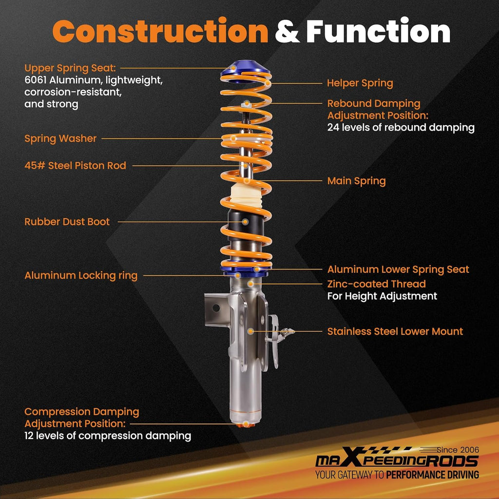 maXpeedingrods Coilovers for Subaru BR-Z 2012-2021, for Scion FR-S 2012-2016, for Toyota 86 2017-2020, 24 Levels Rebound & 12 Levels Compression Damping Adjustable C3 Upgraded Series Lowering Kits
