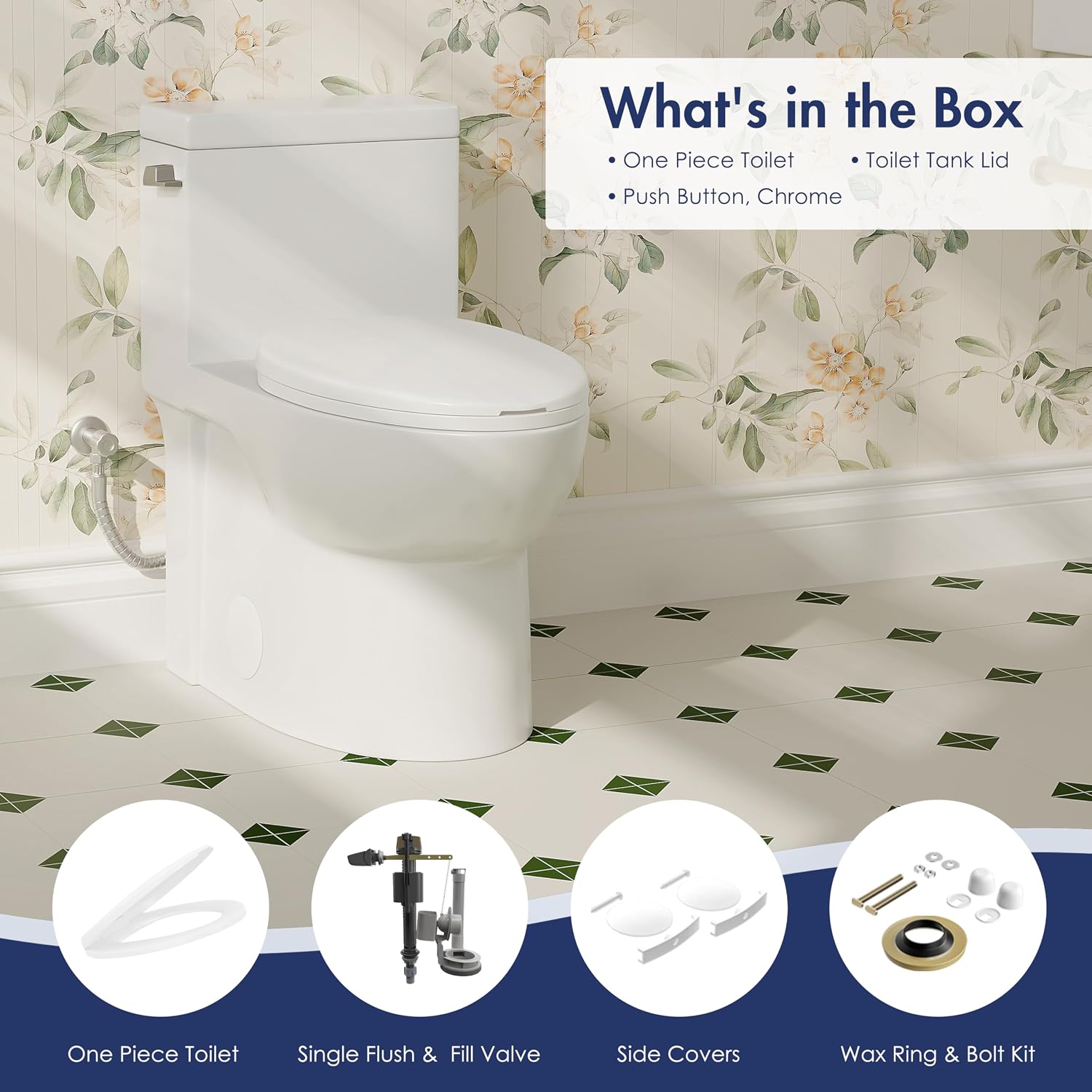 Eridanus One Piece Toilets for Bathroom, Elongated Toilet with Compact Soft Closing Seat, ADA Compliant 17' Toilet Bowl, 12' Rough in, Left Handle Powerful Flush 1.28GPF, Modern Ceramic Model 321S