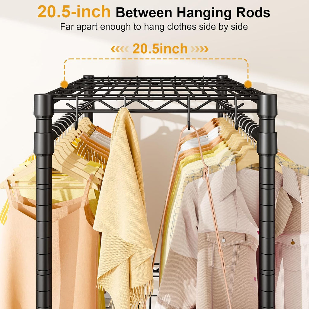 ULIFHOME P5 Plus Rolling Clothes Rack Heavy Duty, Clothing Racks for Hanging Clothes, Metal Garment Rack with Wheels, 3-Tier Portable Closet Rack 45'' W × 20.5'' D × 80.5'' H, Max Load 660 Lbs, Black