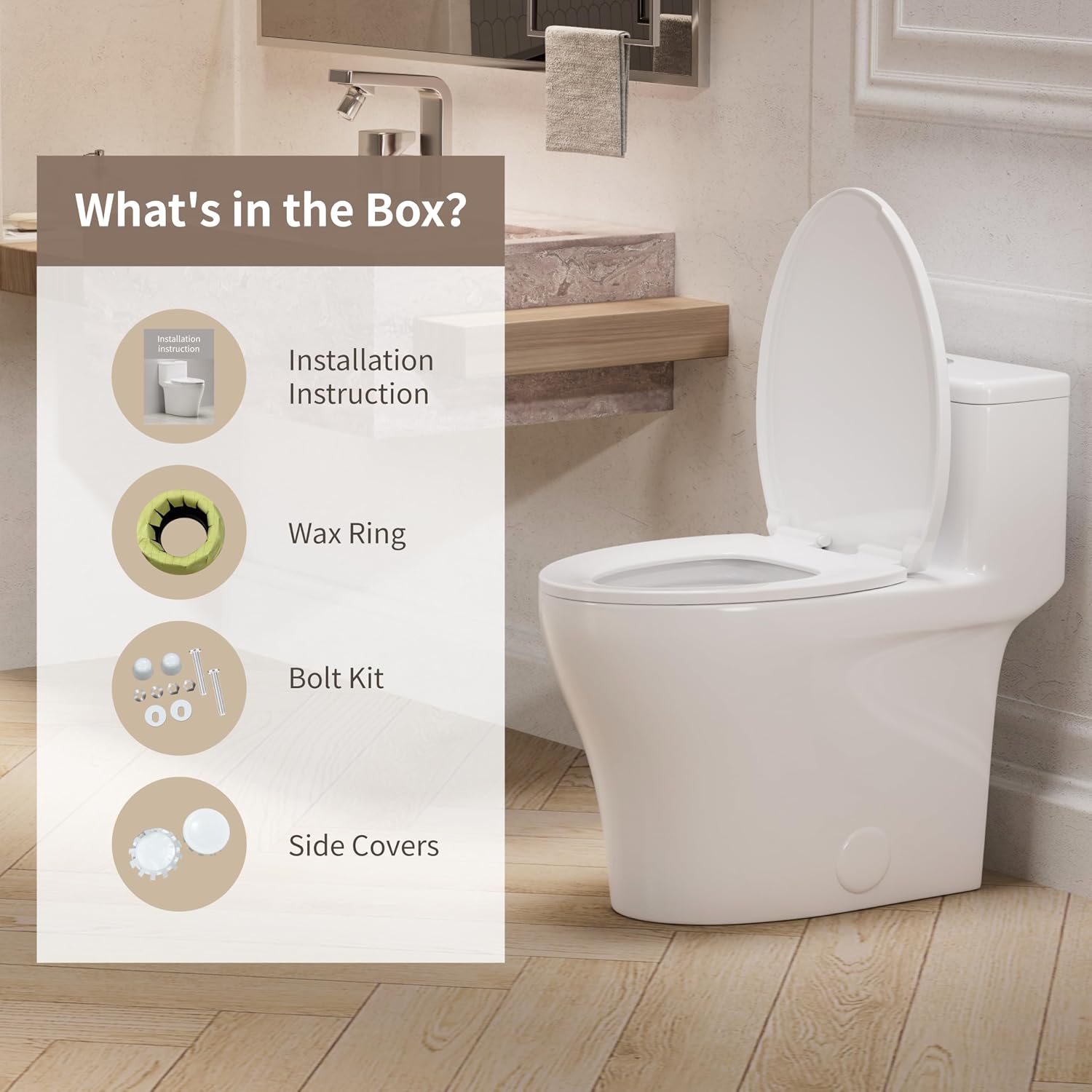 KE KING Compact One Piece Toilet,ADA Height 17.3+',Modern Toilet with Comfort Chair Seat, Dual Flush 0.8/1.28 GPF Elongated Toilet for Bathroom, MAP 1000g,12' Rough-In,white