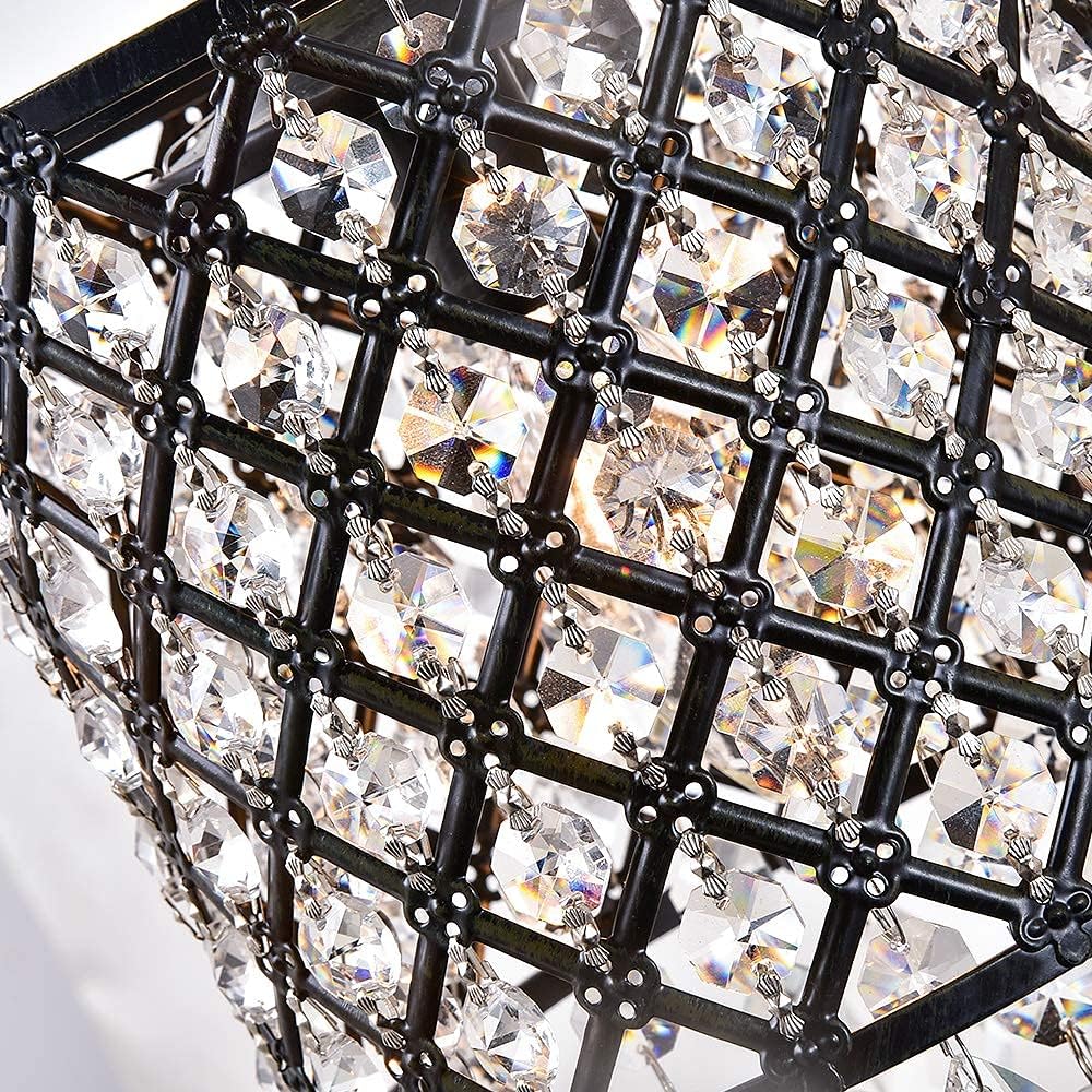 Maxax Crystal Wall Sconce, Modern Indoor Wall Lamp, Vanity Lighting Fixture with Lattice Drum Shade, ETL Listed, for Living Room, Bedroom, Hallway, Bathroom, Antique Black Finish, Set of 2