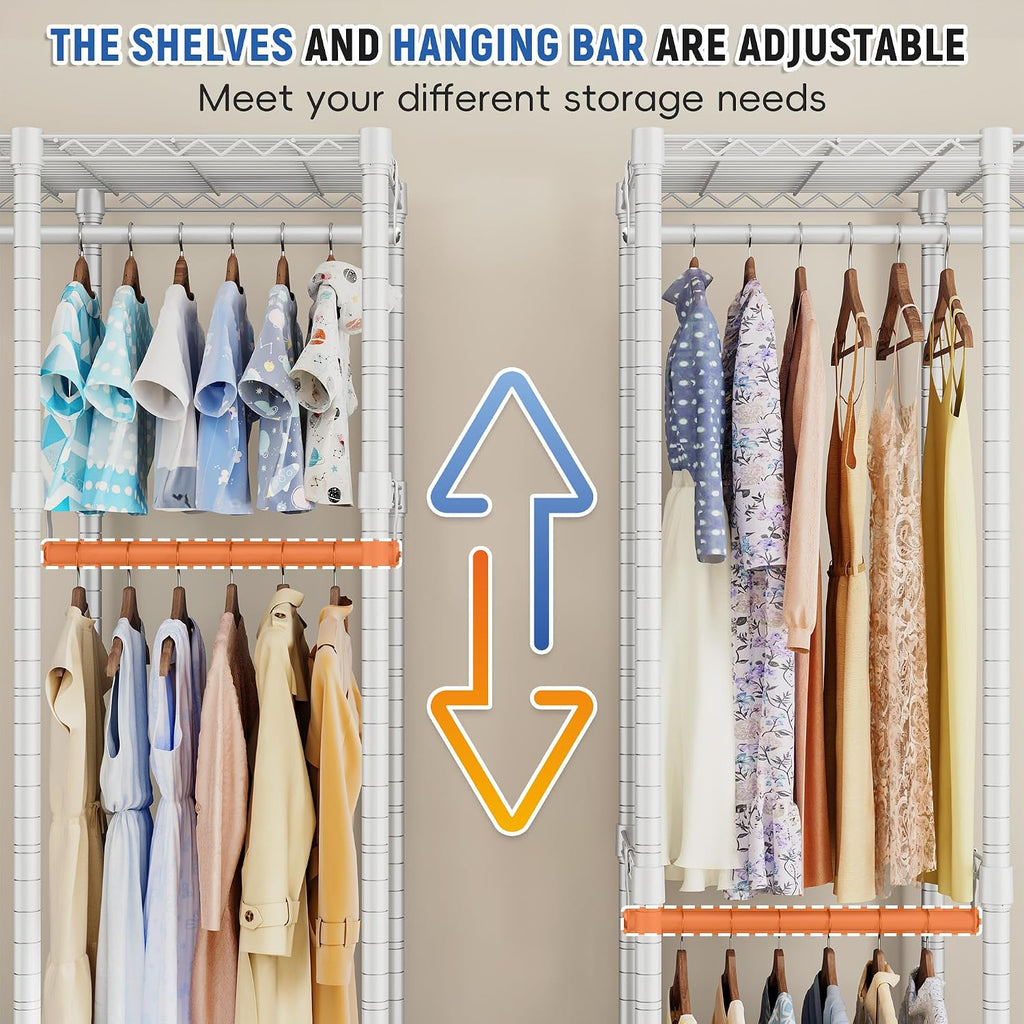 Raybee 88.2' W Clothes Rack Heavy Duty Clothing Racks for Hanging Clothes Extra Wide Portable Closet Loads 1200LBS Freestanding Garment Rack for Bedroom 88.2' W x 75.6' H x 15.7' D, White