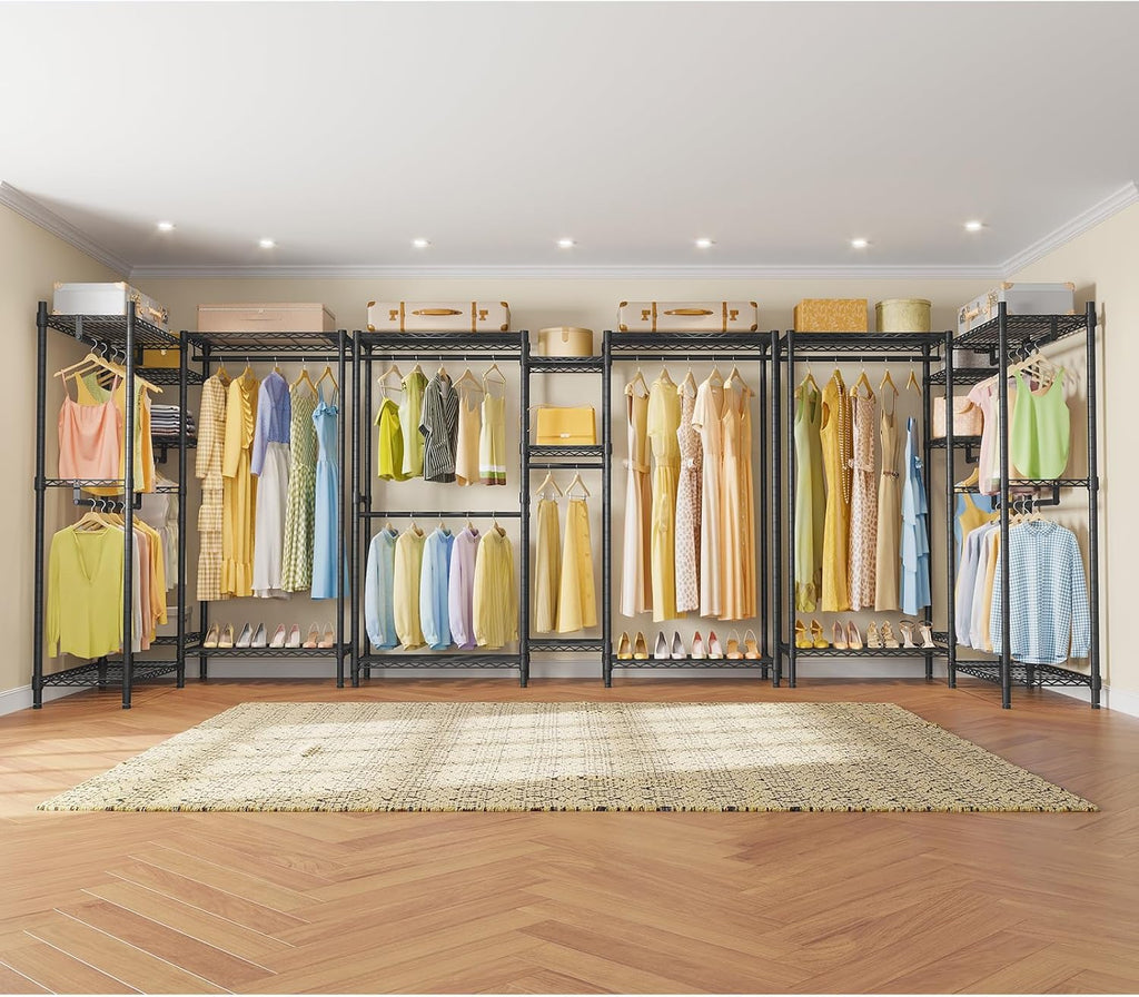 VIPEK Classic V6 Medium Heavy Duty Clothes Rack, 7-Tier Garment Rack with Adjustable Shelves, Portable Closet with 4 Hanging Rods, Space-Saving, 750lbs Capacity, 59.8' L x 14.6' W x 76.4' H, Black