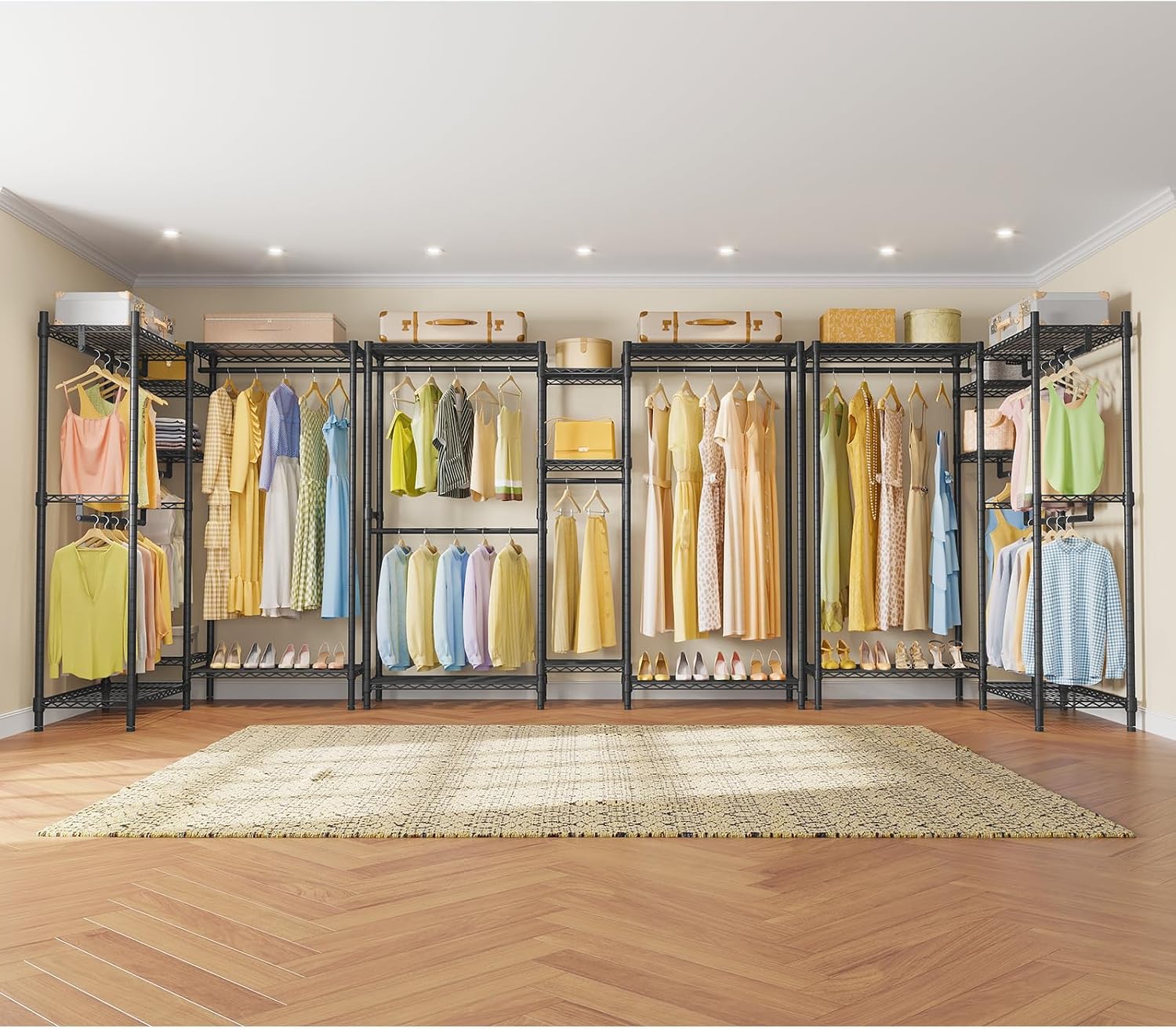 VIPEK Classic V6 Medium Heavy Duty Clothes Rack, 7-Tier Garment Rack with Adjustable Shelves, Portable Closet with 4 Hanging Rods, Space-Saving, 750lbs Capacity, 59.8' L x 14.6' W x 76.4' H, Black