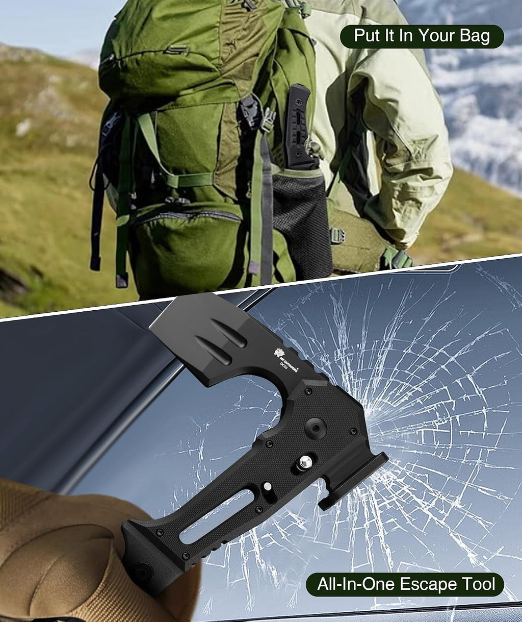 HX OUTDOORS Folding Hatchet Axe Survival Multitool, DC53 Steel Blade with Black Titanium, Camping Hatchet with Hammer, G10 Handle for Outdoor Gear,Various Tactical and Survival(Black)