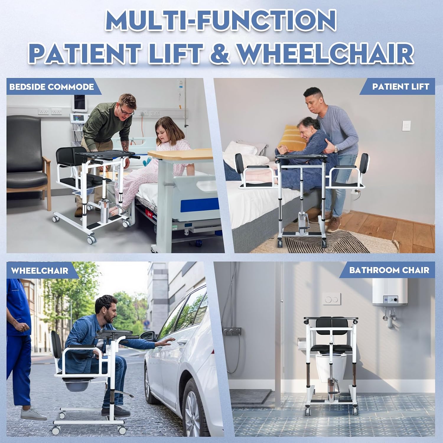 Patient Lift Transfer Chair - Heavy Duty Shower Commode Chair with Toilet Safety Frame (Black/Dual A)