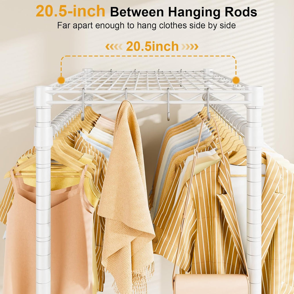 ULIFHOME P4 Plus Rolling Clothes Rack Heavy Duty, Clothing Racks for Hanging Clothes, Free Standing Garment Racks with Wheels, Portable Closet Rack 45''W × 20.5''D × 80.5''H, Max Load 570 Lbs, White