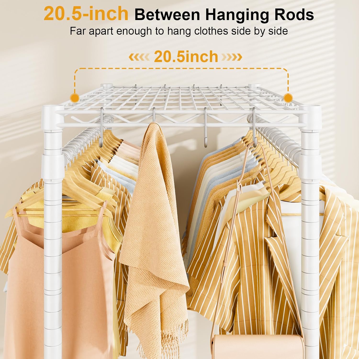 ULIFHOME P4 Plus Rolling Clothes Rack Heavy Duty, Clothing Racks for Hanging Clothes, Free Standing Garment Racks with Wheels, Portable Closet Rack 45''W × 20.5''D × 80.5''H, Max Load 570 Lbs, White