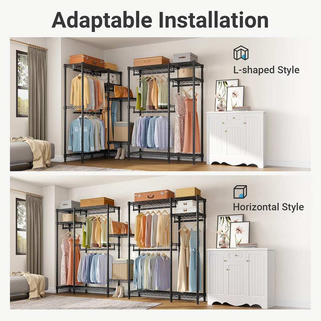 VIPEK V2 Heavy Duty Clothes Rack, Portable Metal Clothing Racks with 4 Tiers Adjustable Wire Shelving & 3 Hanging Rods, Freestanding Wardrobe Portable Closet Rack, Max Load 700LBS, Black