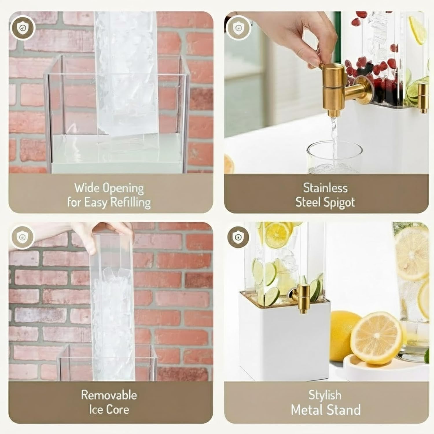 1.25 Gallon Dual Acrylic Beverage Dispenser with Gray Metal Stand – 2-Drink Server with Ice Chambers & Stainless Steel Spouts