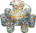 Confetti Rocks 120 oz Pitcher and 6 Drinking Glasses set, Recycled Glass, Lead-free, Toxin-Free (Pitcher & Glasses)