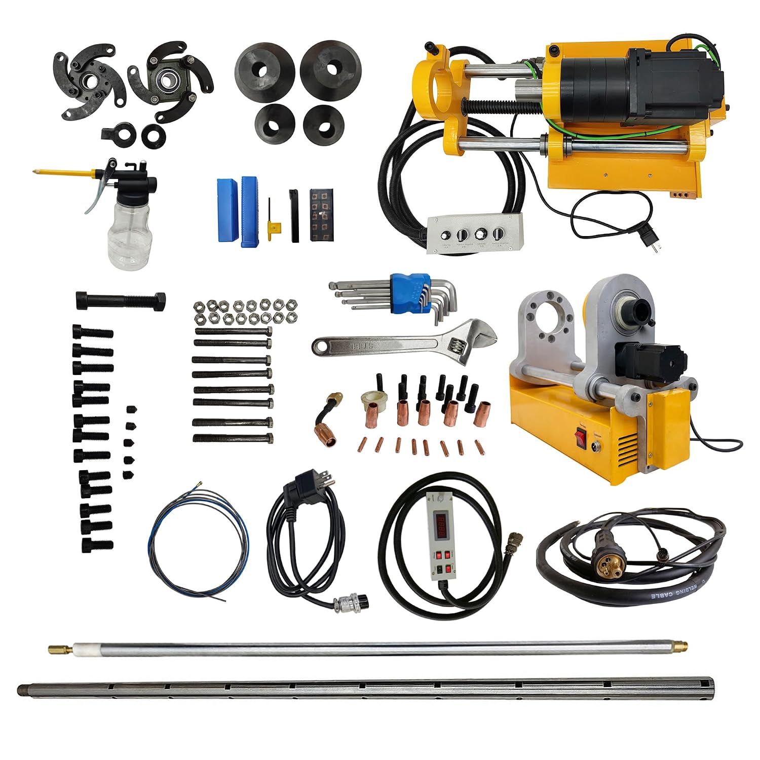 Line Boring and Welding Machine, 110V Line Boring Machine 55-260mm Hole Drilling Repair Bores with Control Handle, 150cm Bar, European Connector for Excavators, Loaders, Cranes No MIG Welder