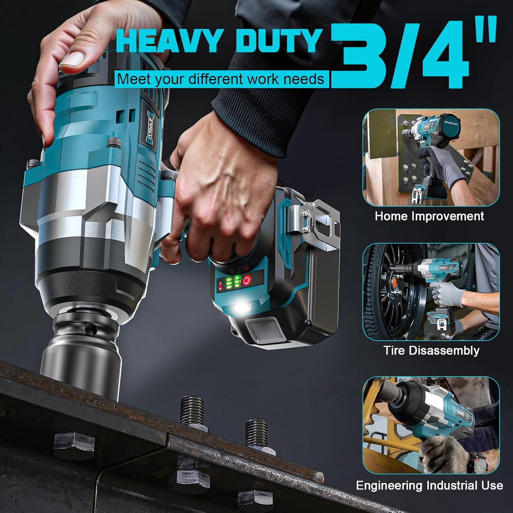 DIYtoolifz 3/4' Cordless Impact Wrench Compatible with Makita 18V Battery: 1850FT-LBS(2500N.m) High Torque Impact Driver, Auto-Stop Reverse, 4-Speed Heavy Duty Impact for Car/Truck/Mower(Bare Tool)