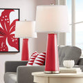 Color + Plus Leo Modern Table Lamps 29 1/2' Tall Set of 2 Ribbon Red Glass Tapered Column Plain White Drum Shade Decor for Bedroom Living Room House Home Bedside Nightstand Office Family