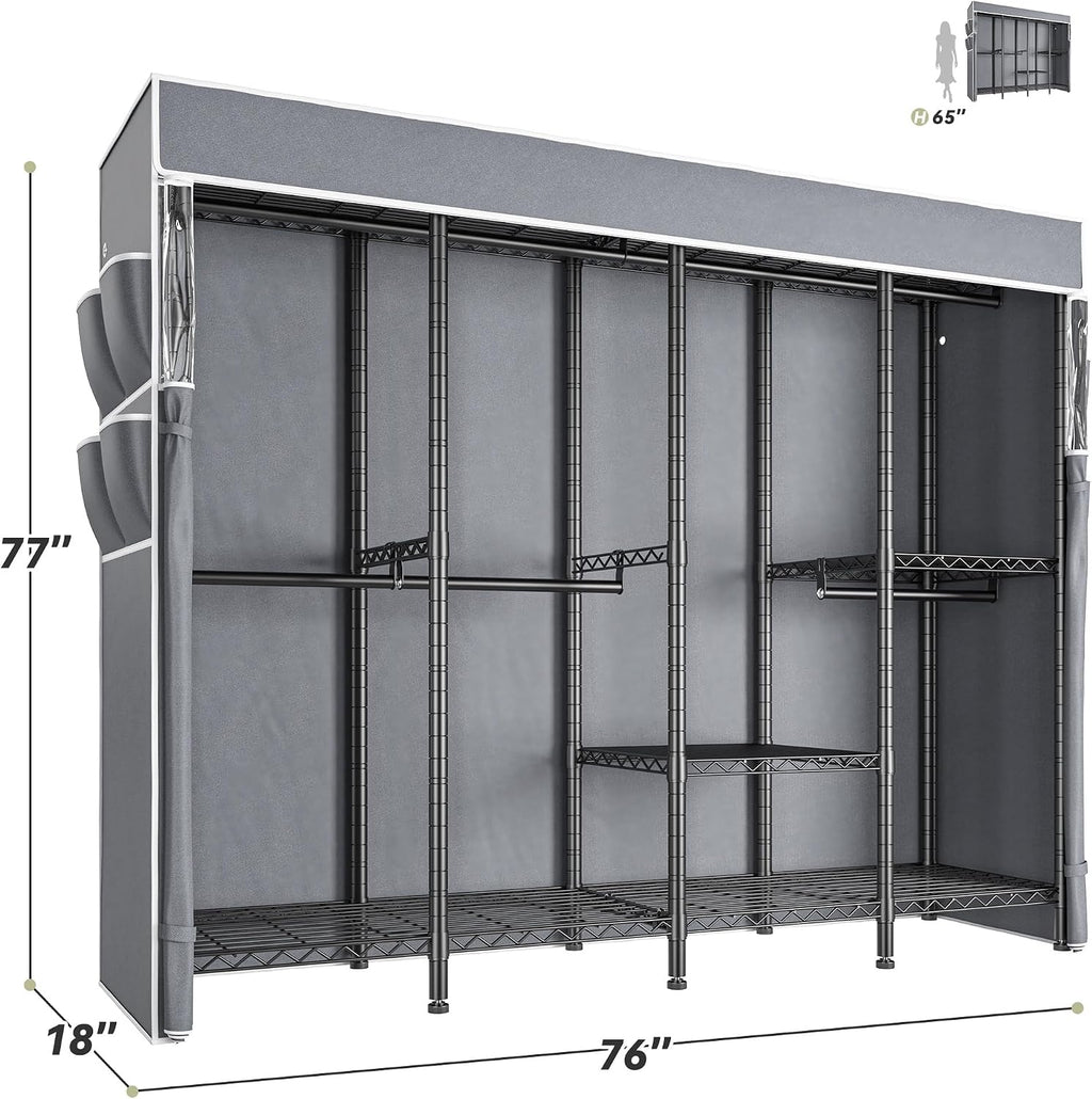 Raybee Clothes Rack with Cover,Clothing Rack for Hanging Clothes,Portable Closet,Adjustable,1150LBS,18' D x 76' W x 77' H,Black