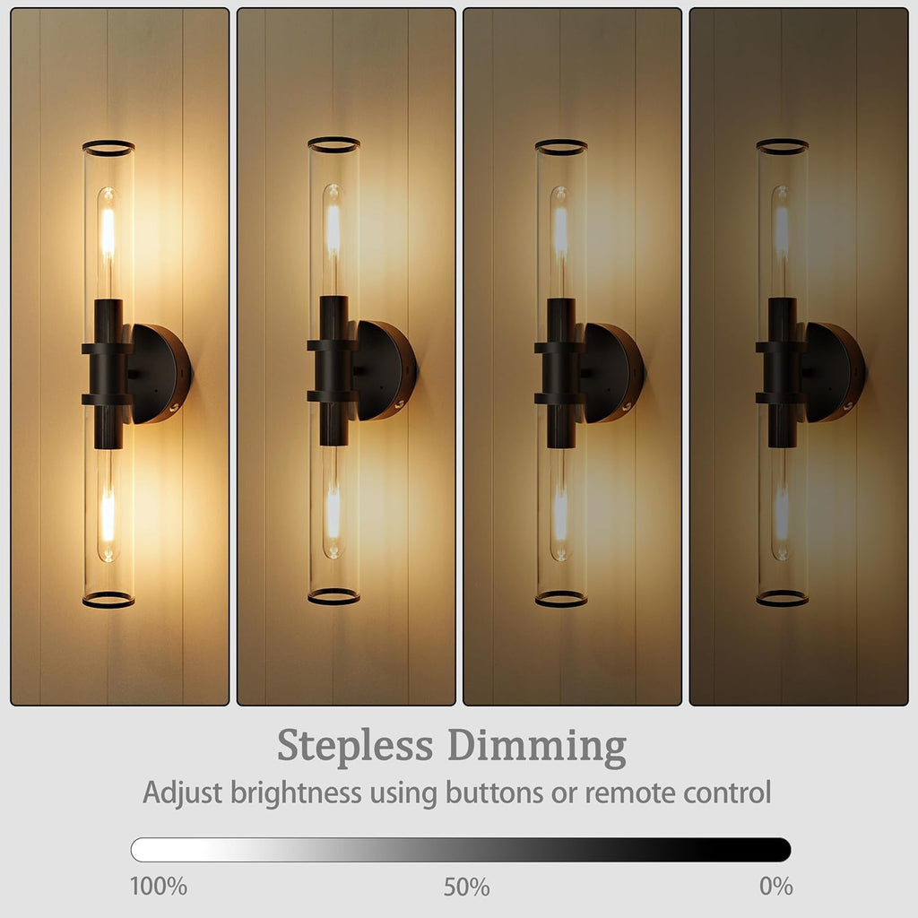 Rayogale Black Wireless Battery Operated Wall Sconces with Remote Control | Glass Rechargeable Wall Lights Set of 2 with Timer Function Dimmable for Living Room Bedroom Emergency 3000K, 20.5 Inch