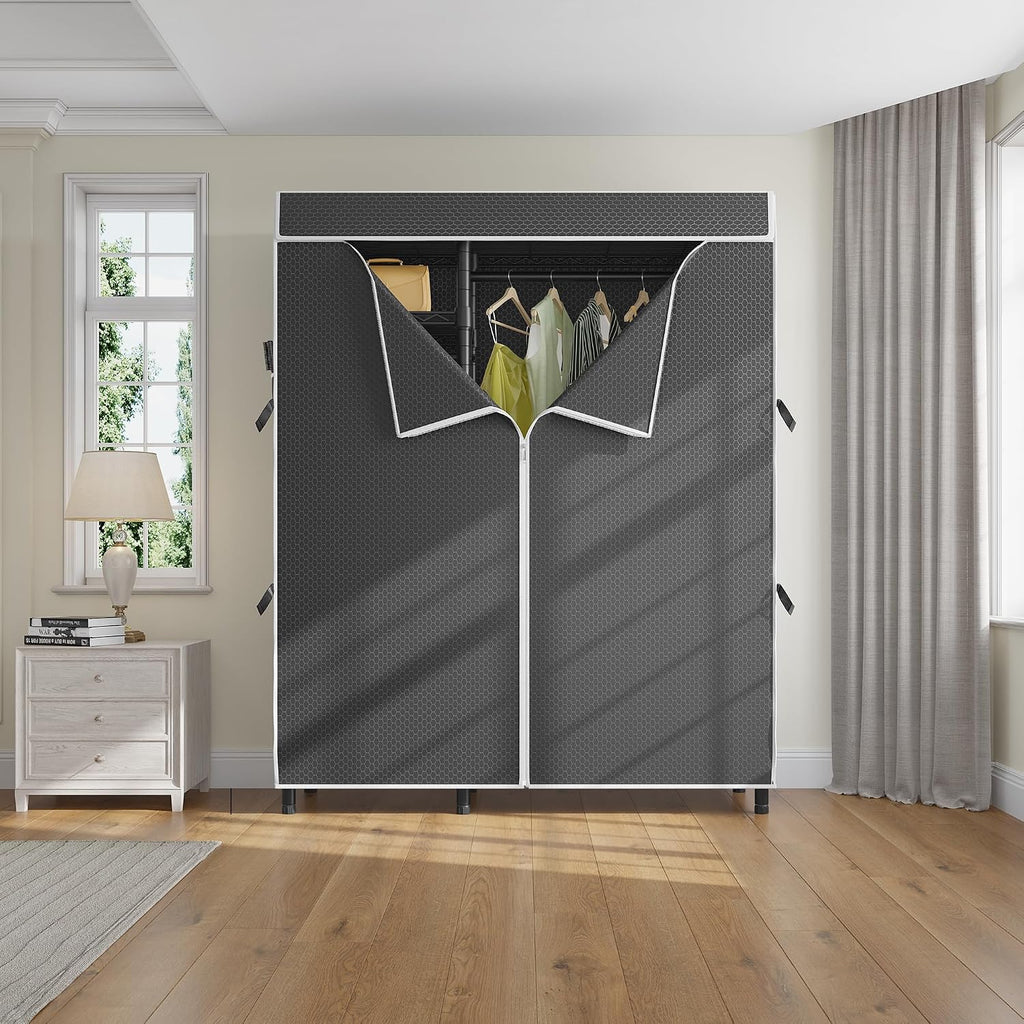 VIPEK V2C Heavy Duty Clothes Rack with Upgraded Polyester Cover, Metal Portable Closet with Adjustable Shelves & Hanging Rods, Freestanding Wardrobe Closet for Bedroom, Max Load 700LBS