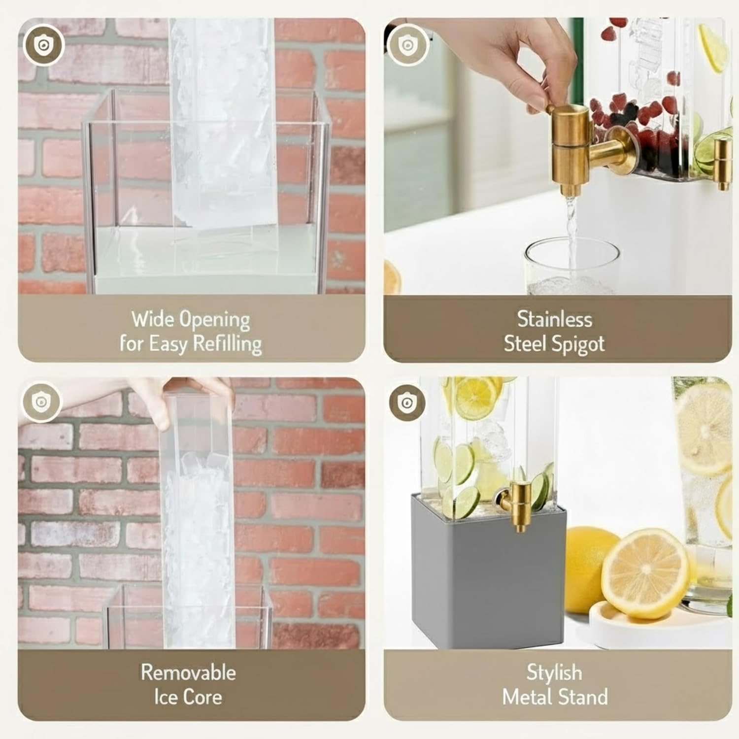 1.25 Gallon Dual Acrylic Beverage Dispenser with Metal Stand – Two-Drink Server with Ice Cores & Stainless Steel Spigots