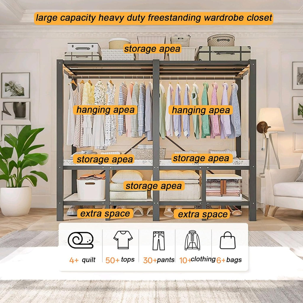 33.5in Foldable Heavy Duty Rolling Covered Metal Garment Rack on Lockable Wheels Large Capacity 360°Enclosed Portable Wardrobe Closet for Hanging Clothes (B, Black Door, 85cm/33.5in)