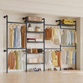Higeego W4 Industrial Pipe Clothing Rack Wall Mounted Closet System Expandable Clothes Rack for Hanging Clothes, Heavy Duty Garment Rack Adjustable for Walk in Closet, Black