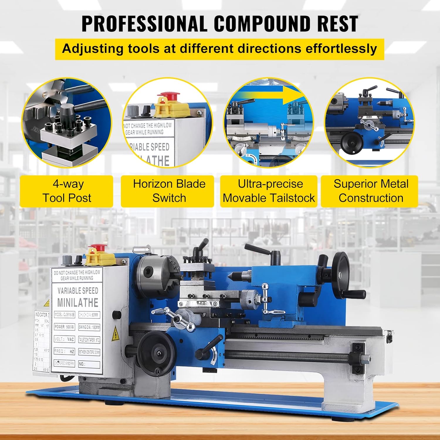 Vevor Metal Lathe 7 x 12 Inch, Precision Mini Metal Lathe 2250 RPM 550W Variable Speed, Mini Lathe Precision Bench Top Metal Working Lathe for Various Types of Metal Turning : Tools & Home Improvement