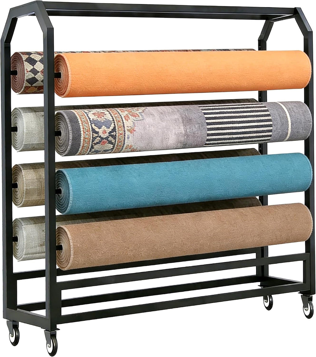 8 rods Commercial Fabric Roll Storage Rack, Large Textile Fabric Display Rack with Adjustable Hanging Rod, Movable Organizer Holder for Vinyl Roll/Leather Roll/Curtain Studio/Wallpaper (8 rods)