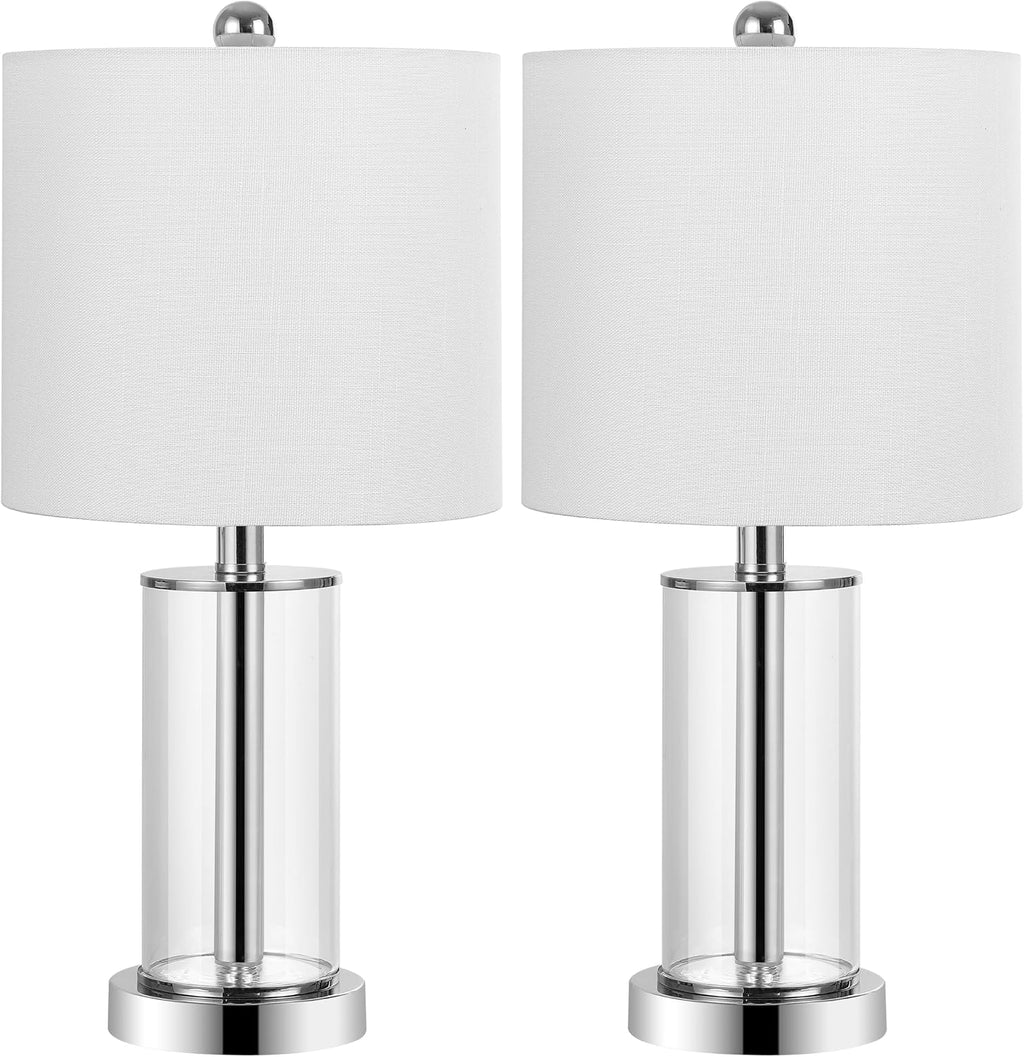 JONATHAN Y 20.5' Chrome Fillable Glass Table Lamp Set of 2, Modern Nightstand Lamps for Living Room Bedroom Office, White Linen Shade, LED Bulbs Included (JYL8508C-SET2)