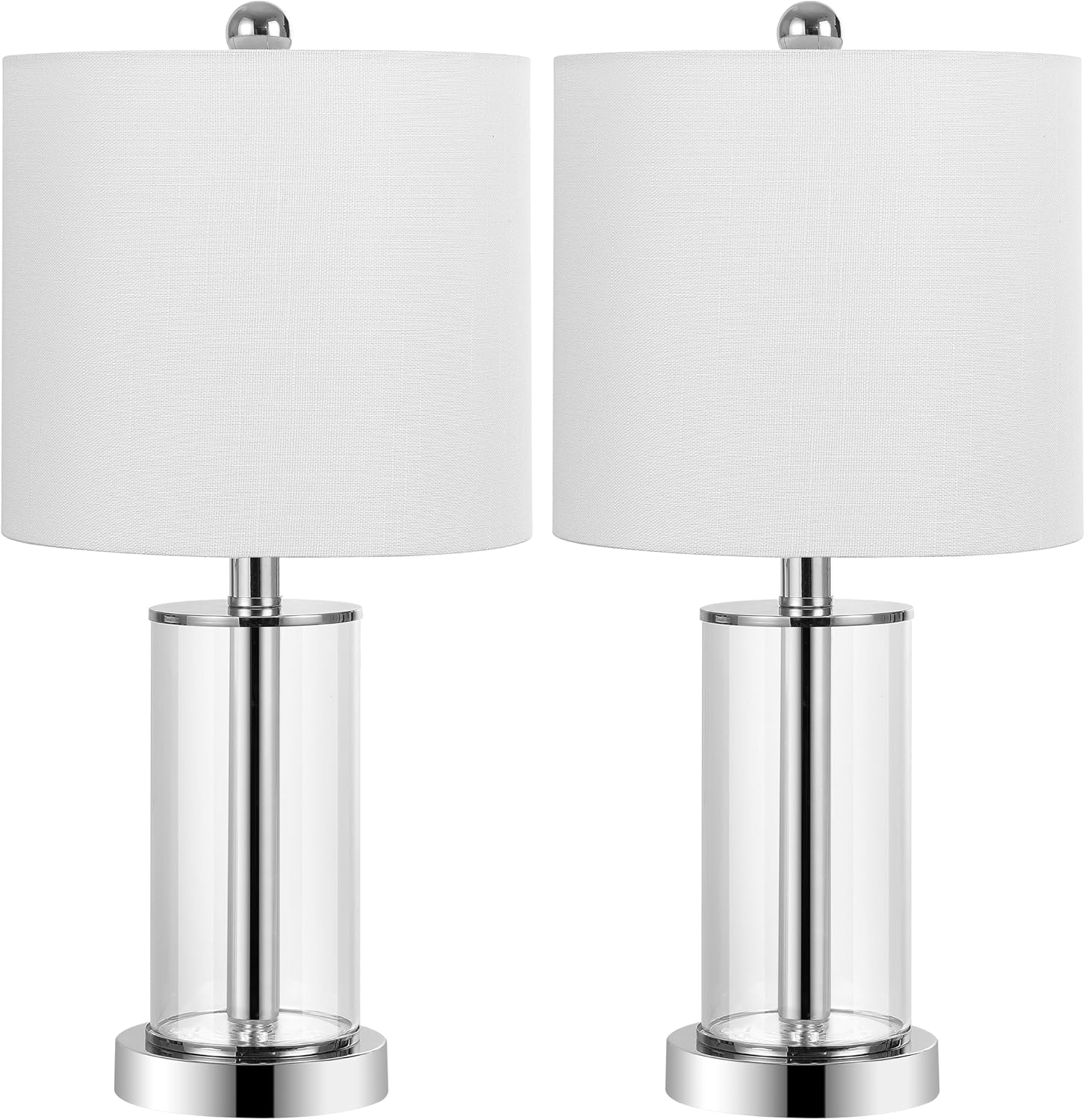 JONATHAN Y 20.5' Chrome Fillable Glass Table Lamp Set of 2, Modern Nightstand Lamps for Living Room Bedroom Office, White Linen Shade, LED Bulbs Included (JYL8508C-SET2)