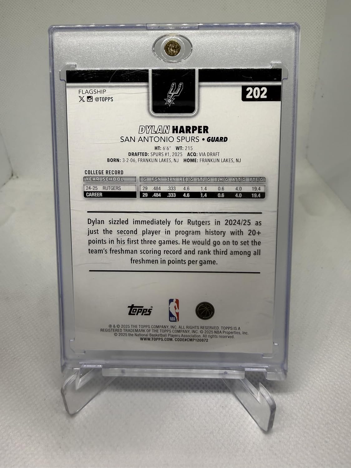 2025-26 Topps Basketball Dylan Harper Gold RC /2025 Rookie card