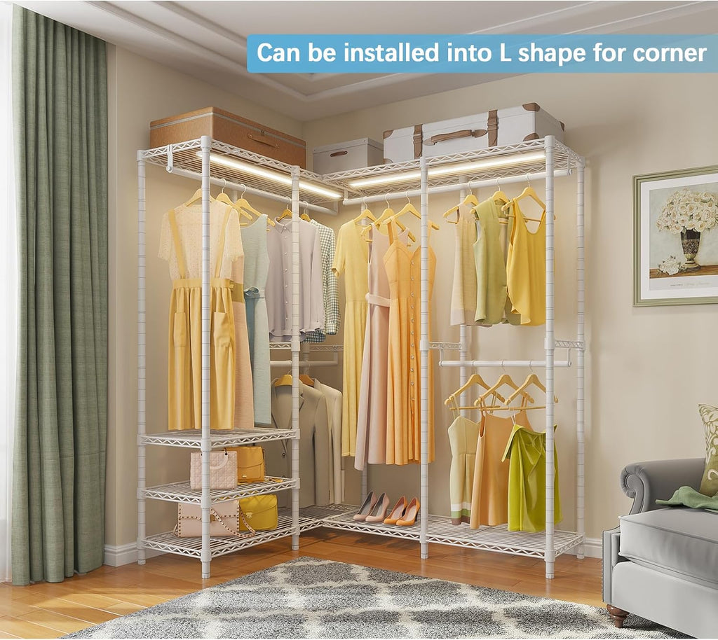 VIPEK V40L Clothes Rack With Dimmable LED Lights, 3000K Warm White, Heavy Duty Clothing Rack for Hanging Clothes Portable Closet Wardrobe Freestanding for Bedroom, Max Load 890lbs