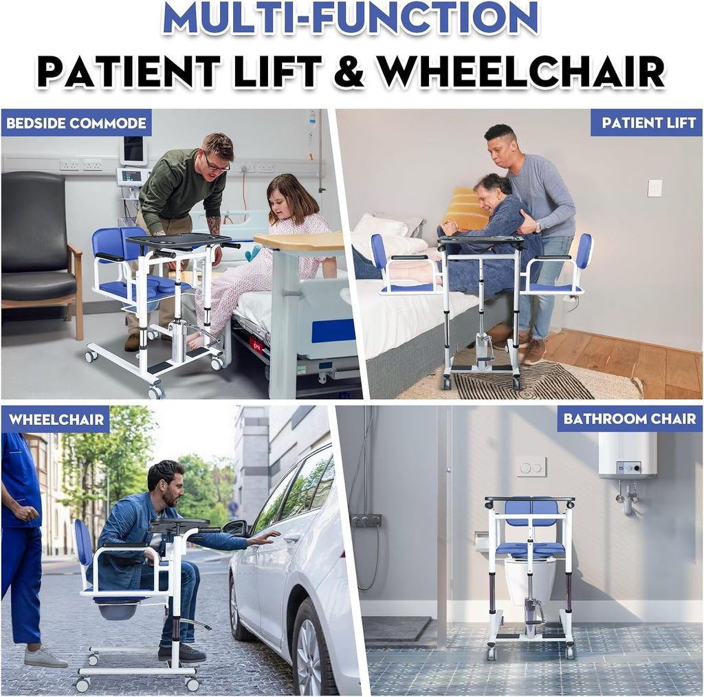 Patient Lift Transfer Chair - Heavy Duty Shower Commode Chair with Toilet Safety Frame (Dual A - Blue)