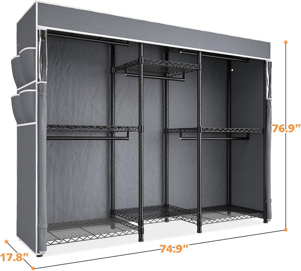 Raybee Clothes Rack with Cover,Clothing Racks for Hanging Clothes,Portable Closet, Adjustable,Metal,Max Load 900lbs,Black