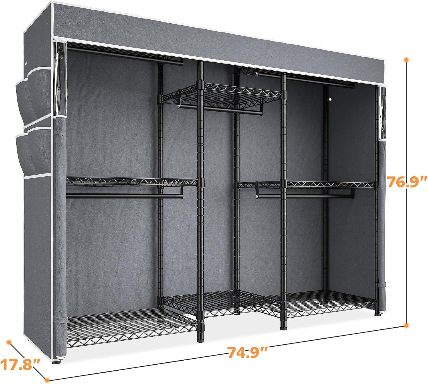 Raybee Clothes Rack with Cover,Clothing Racks for Hanging Clothes,Portable Closet, Adjustable,Metal,Max Load 900lbs,Black
