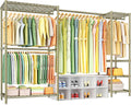 Ulif E10 Clothes Rack（With Stretchable Hanger Rod）Freestanding Clothing Racks for Hanging Clothes，Adjustable Closet Organizer System，Portable Garment Rack 73-97'W x 15' D x 72' H，Max Load 800LBS，Gold