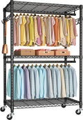 FUTASSI P1 Plus Rolling Clothes Rack, 22mm Diameter Heavy Duty Garment Rack with Wheels, Portable Closet Wardrobe with Double Rods, 45' W x 17.7' D x 80.5' H, Max Load 524 LBS, Black