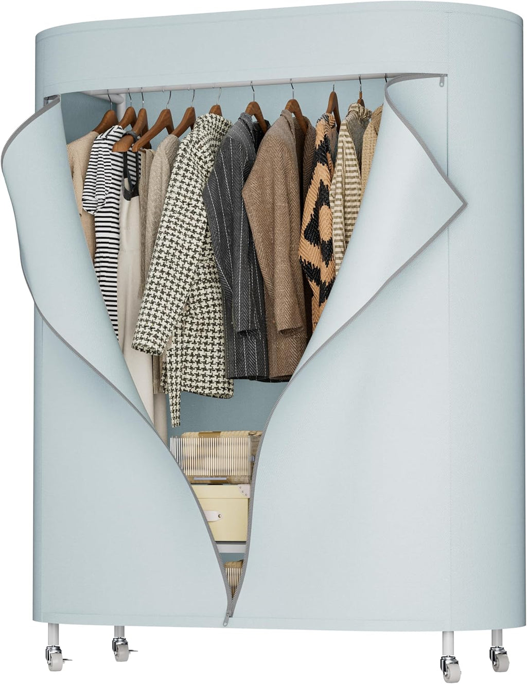Clothes Rack with Cover, Heavy Duty Portable Closet for Hanging Clothes, Rolling Clothing Closet, Garment Rack with Wheels&Side Hooks, Closet Organizers and Storage with Cover, Max Load 380LBS, White
