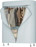 Clothes Rack with Cover, Heavy Duty Portable Closet for Hanging Clothes, Rolling Clothing Closet, Garment Rack with Wheels&Side Hooks, Closet Organizers and Storage with Cover, Max Load 380LBS, White