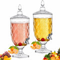 Bokon 2 Pieces 1.3 Gallon Drink Dispensers for Parties Crystal Iced Beverage Dispenser with Stand and Spigot, Glass Liquid Containers Wide Mouth Beverage Server for Juice Tea Wedding(Delicate)