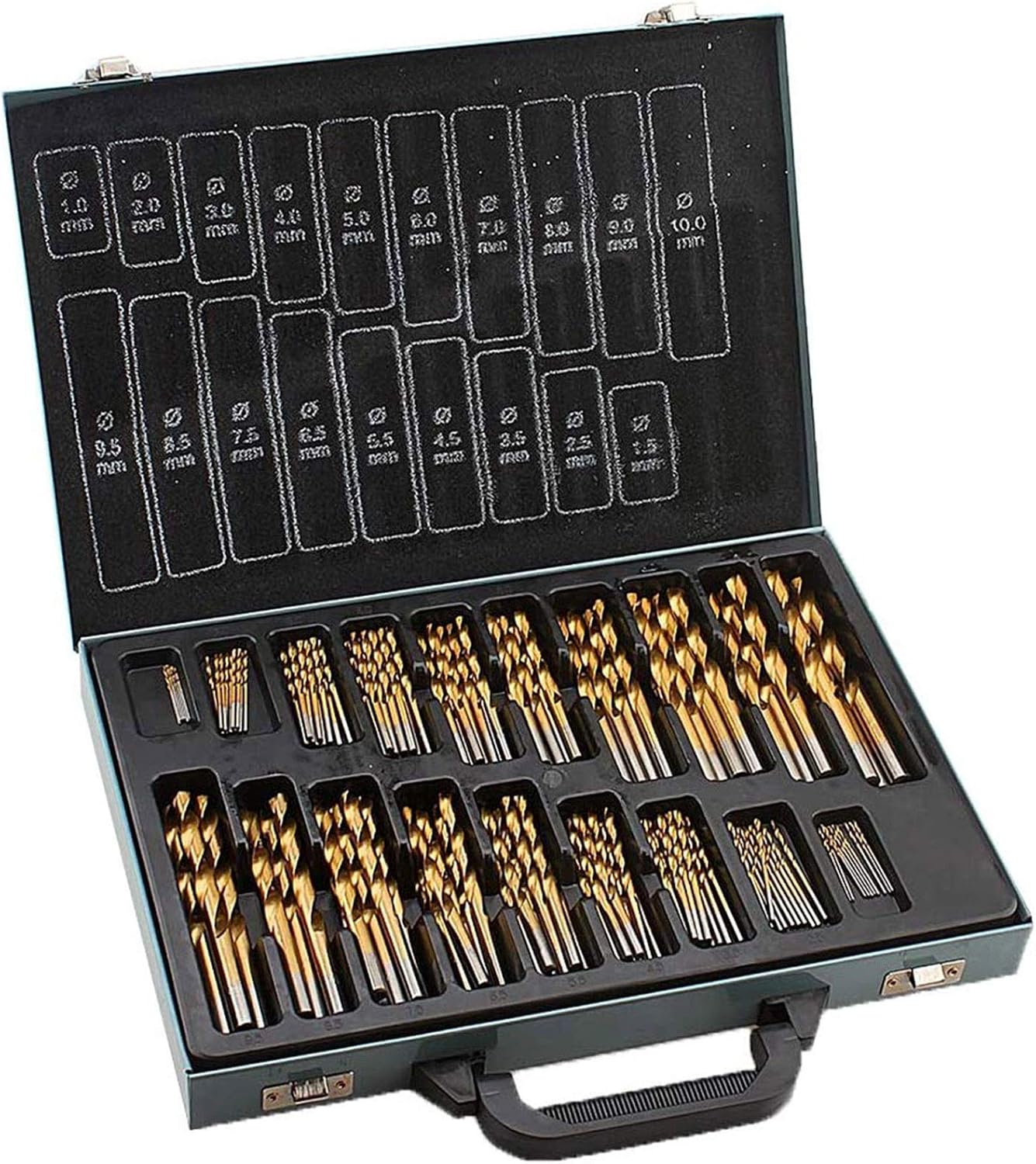 Ti‑Plated Drill Set,170Pcs 1‑10mm Metric Spiral Point Tap Straight Shank Ti Drill Bit C with Storage Case