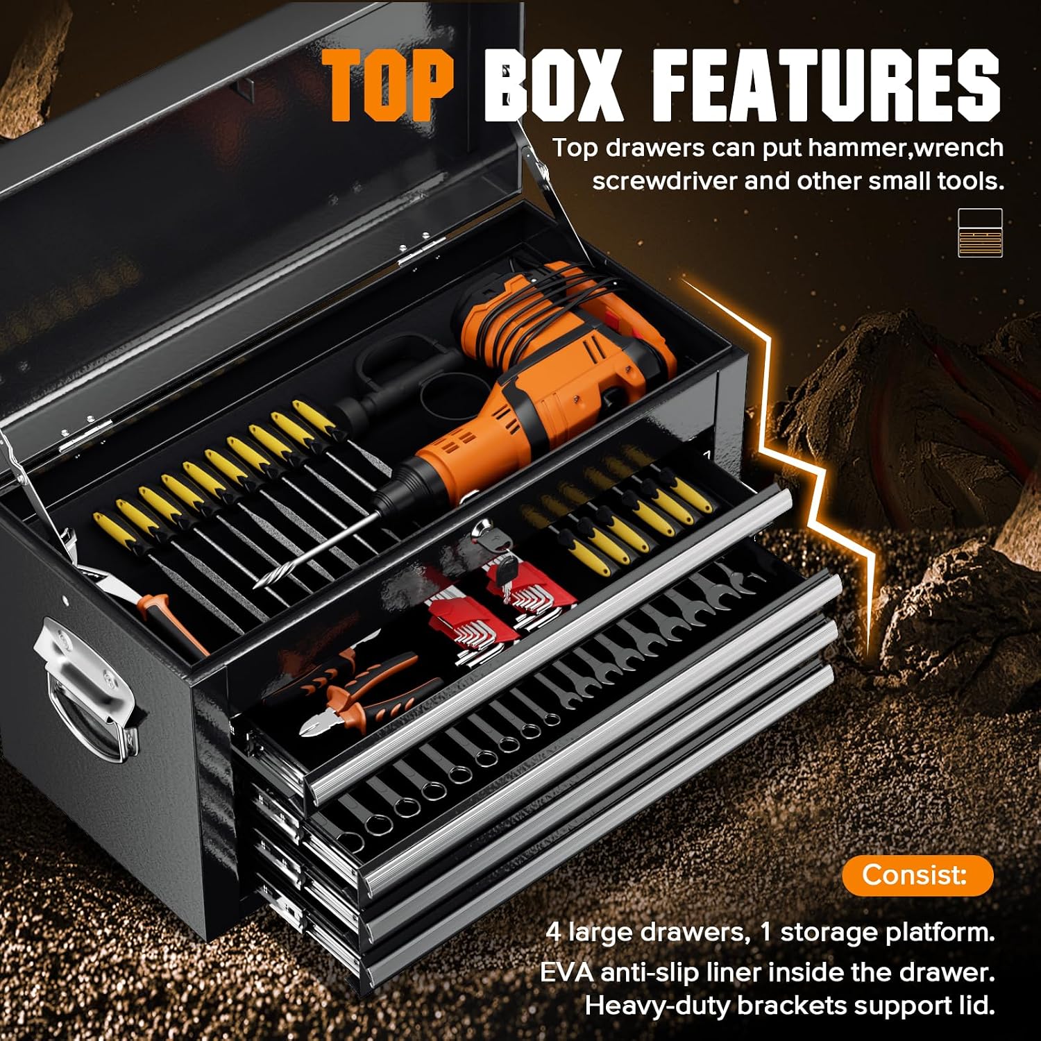 Incbruce 5-Drawer Metal Rolling Tool Chest, High Capacity Toolbox Organizer with Wheels, Detachable Tool Cabinet Top for Mechanics Garage and Workshop (Black)