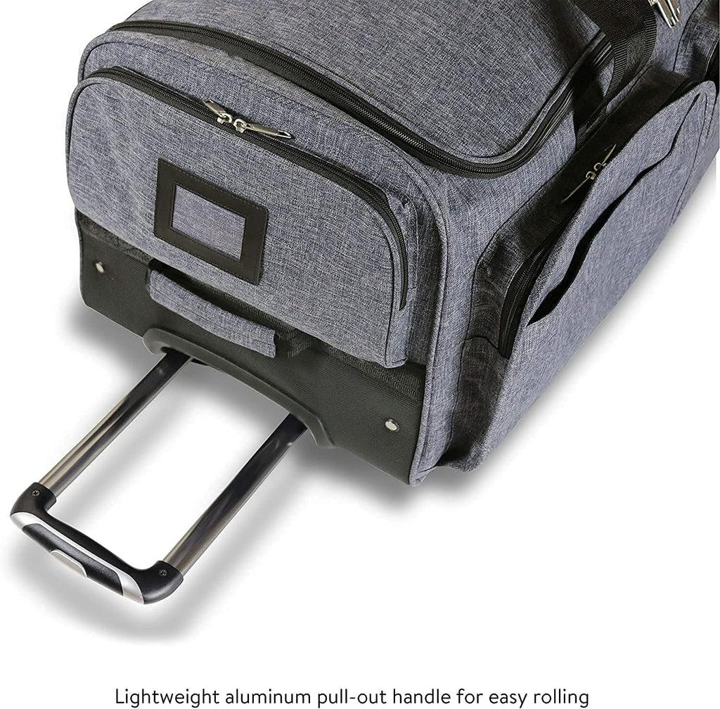 Mavii Dance Bag with Garment Rack, 28 inch Rolling Duffel With, Ideal for Competitions & Travel, Easy-assembly Lightweight Aluminum Clothes Rack, Wheeled Upright Luggage, Heathered Gray