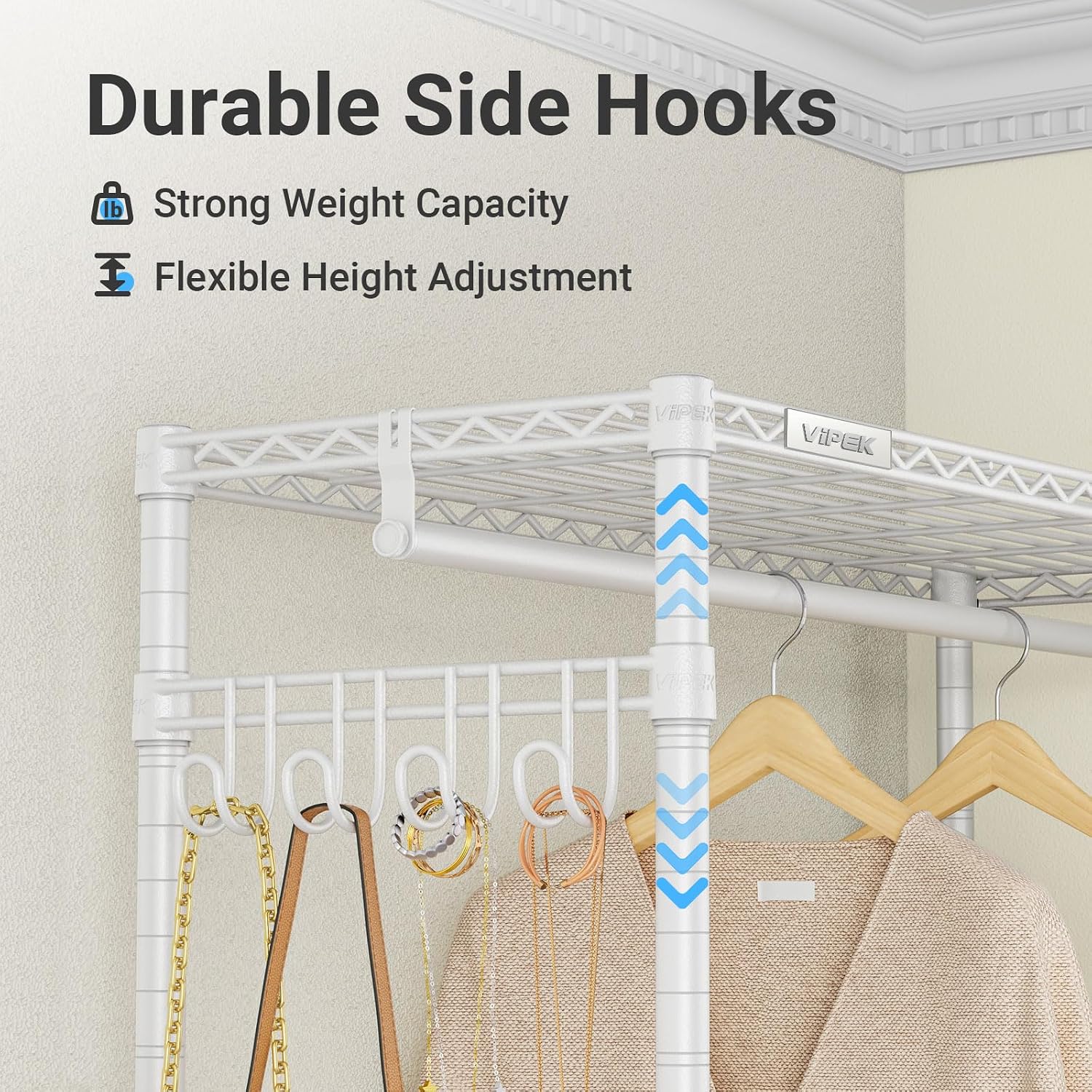 VIPEK R3C Portable Closet with Cover - Heavy Duty Freestanding Clothes Rack with Wheels & Hanging Rod & Side Hooks, 35.4' L x 15.7' W x 72.4' H, White Rack with Grey Upgraded Polyester Cover