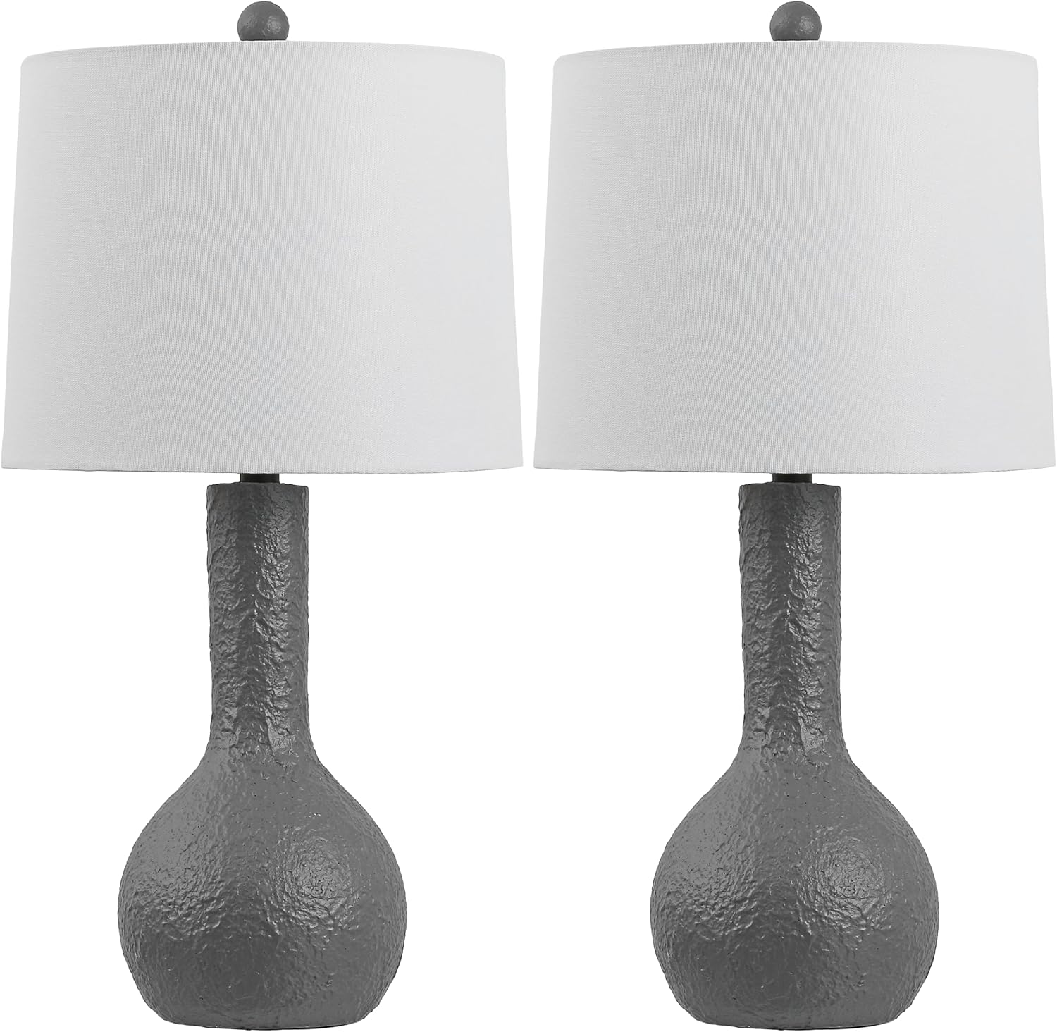 JONATHAN Y 24.75' Gray Modern Table Lamp Set of 2 for Bedroom, Scandinavian Textured Gourd Lamps for Living Room, White Linen Shade, LED Bulbs Included (JYL9207B-SET2)