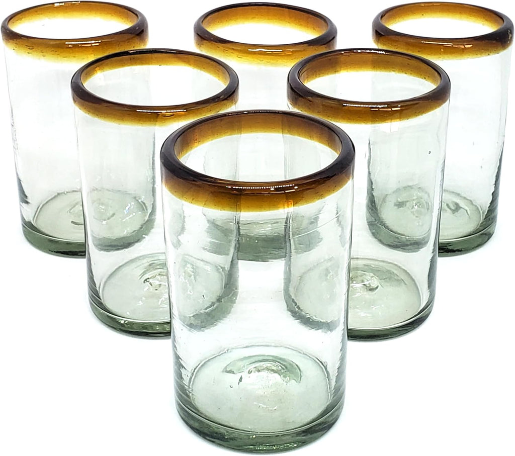 Amber Rim 120 oz Pitcher and 6 Drinking Glasses set, Recycled Glass, Lead-free, Toxin-Free (Pitcher & Glasses)