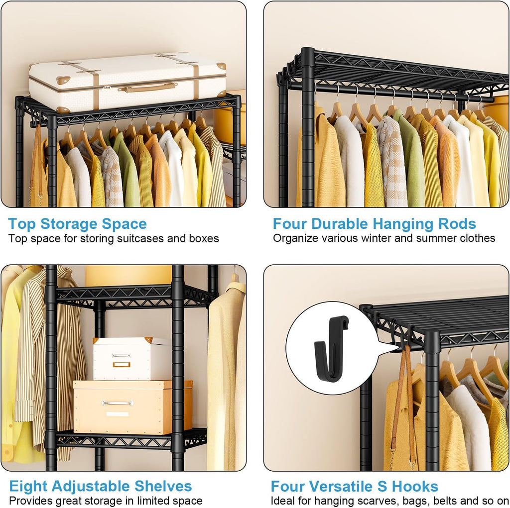 Ulif E4L L-shaped Clothes Rack for Corner, Heavy Duty Freestanding Garment Rack, Metal Clothing Organization Storage System with Shelves and Hangers, Max Load 962lbs, 42.7'W x 42.7'D x 79.3'H, Black