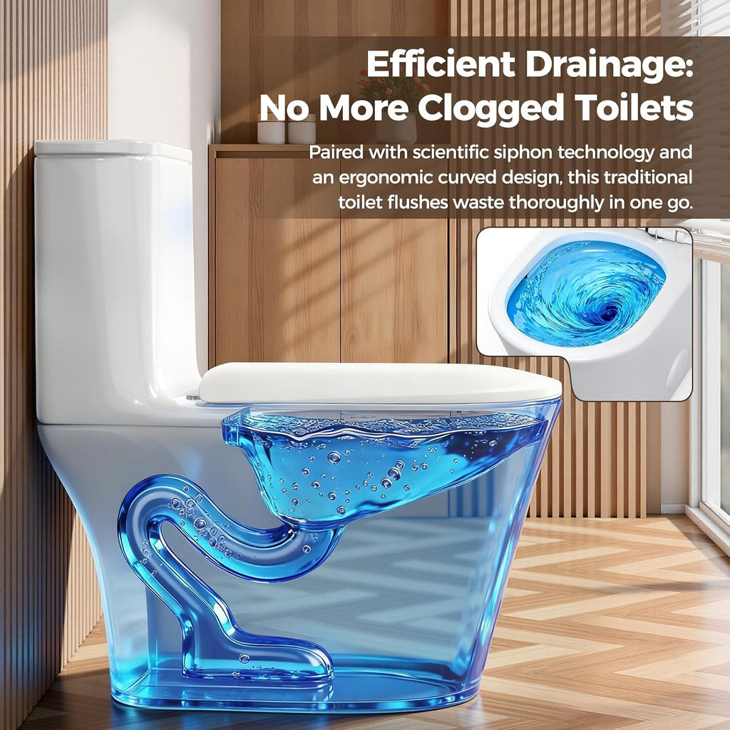 Modern One Piece Toilet,Dual Flush 0.87/1.45 GPF Toilet with Quiet Soft Close Seat,Minimalist Space-saving Design, Standard 12' Rough-In,Easy Clean Ceramic Bowl, White Finish