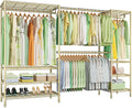 Ulif E11 Heavy-Duty Garment Rack, Metal Freestanding Clothes Rack and Closet Storage Organizer System with 8 Shelves and 4 Hanger Rods, (73.2-97.6)' W x 14.5' D x 71.2' H, Load 1034 LBS, Gold