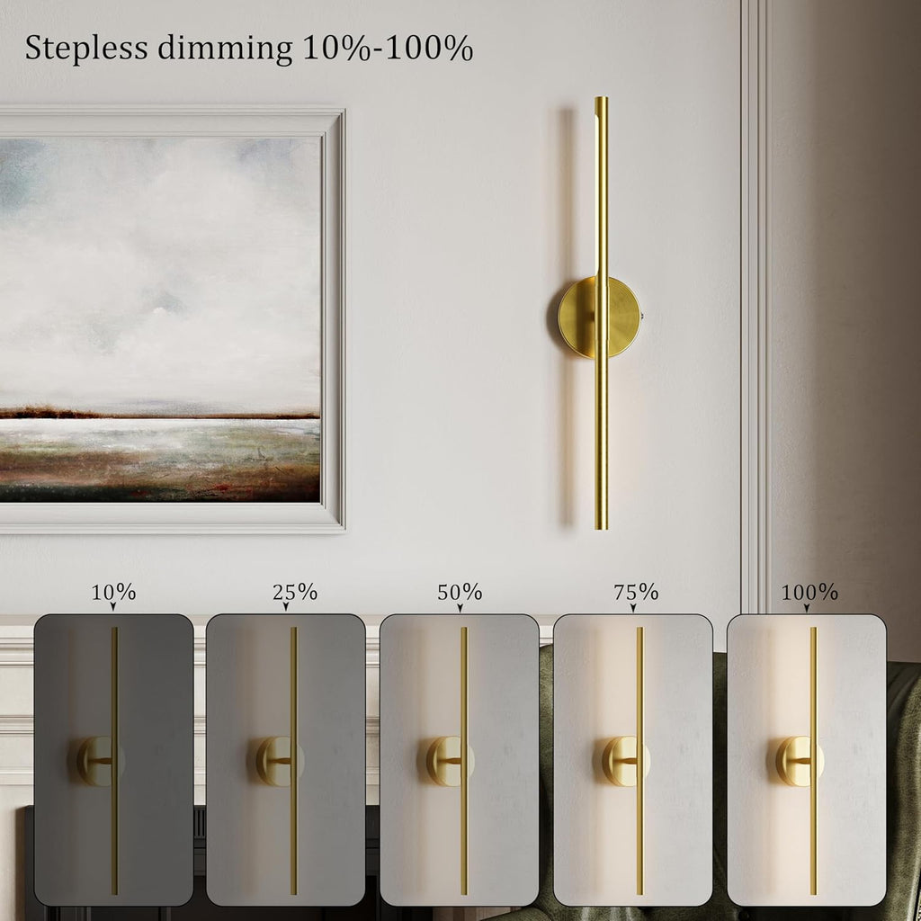 40 Inch Battery Operated Wall Sconce Set of 2-8000mAh, Rechargeable, Dimmable, 3000K-6000K, Remote, Touch Control, Timer, 350° Rotate, LED Wall Lamps for Living Room, Bedroom, Gold